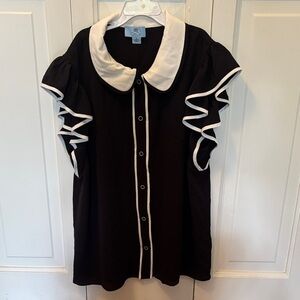 CeCe Black and White Blouse